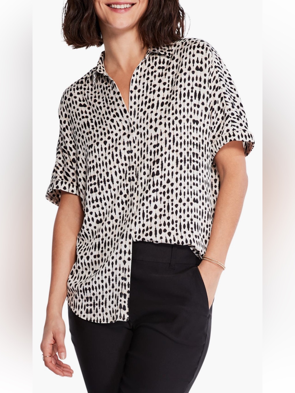 Nic+Zo Inky Dots Button-Up Shirt White Multi